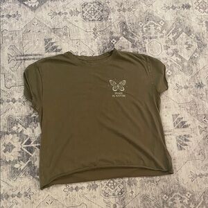Olive Green Crop Top with Butterfly Design